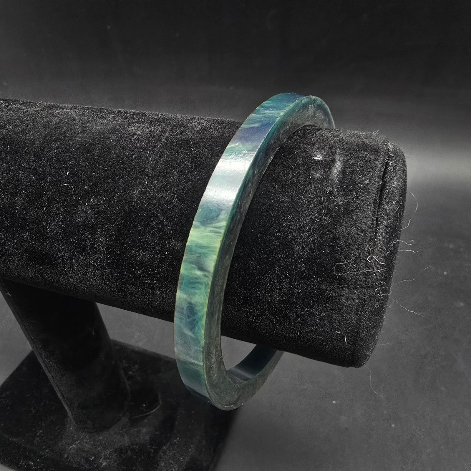 Marbled Dark Green Bakelite Bangle Bracelet Vintage Plastic Jewelry 26$